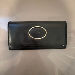 Chloe Black Leather Wallet with gold Accents